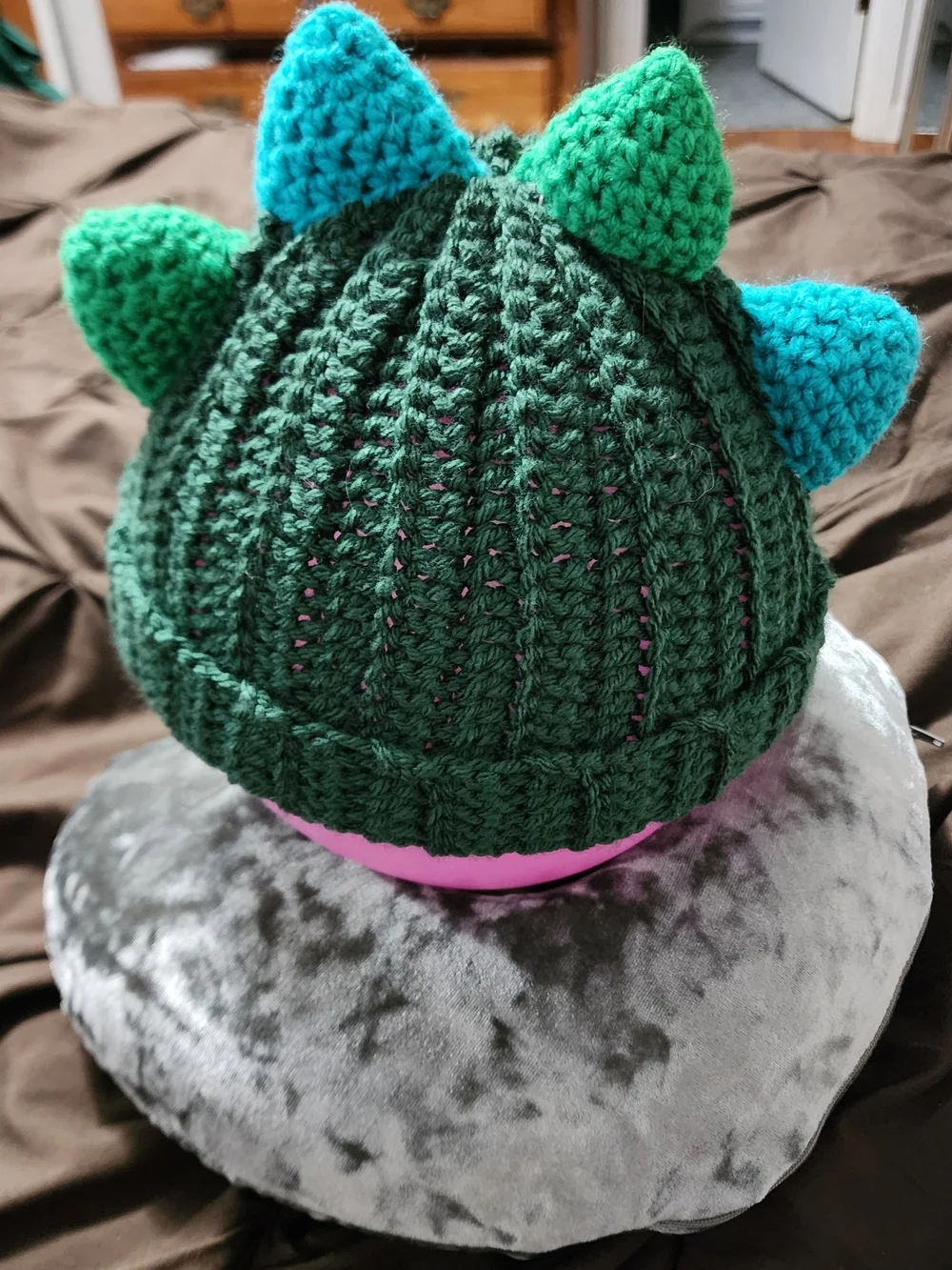 Kids Green & Blue Dino Beanie Hat